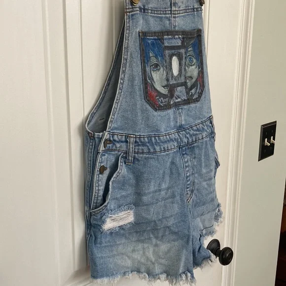 Wild fable short jean overalls/Romper With One of a Kind Design!! - Picture 6 of 7
